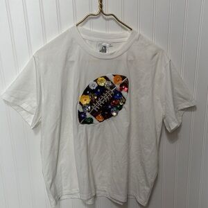 QUEEN OF SPARKLES Sequins Gems Football Flowers Tee T Shirt Womens Size Medium
